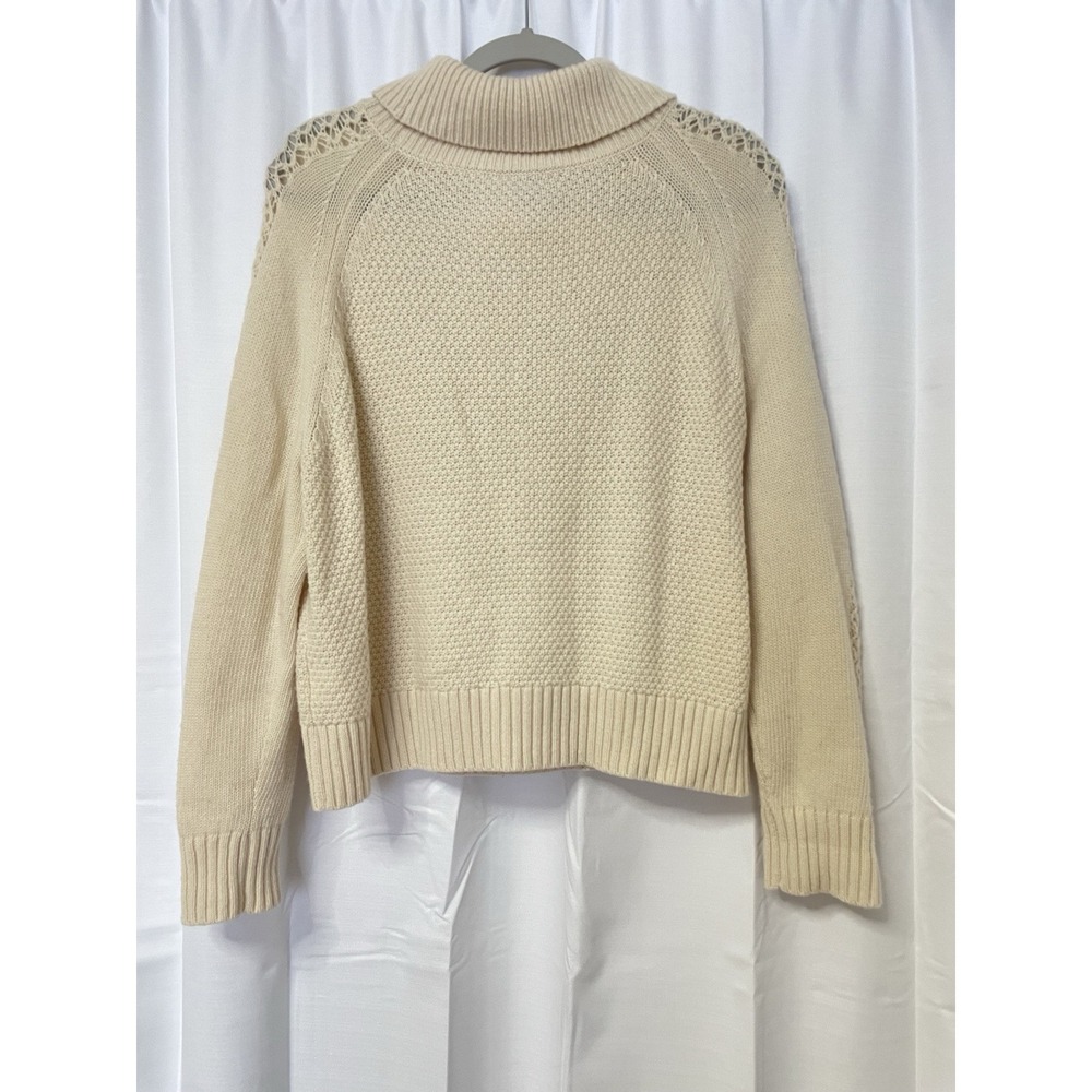 J. Crew Sweater Womens L Ivory Lace Cable Knit Turtleneck Wool Blend - Picture 5 of 6